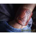 Leather Cuff LARP Bracers Armor Thor's Hammer Mjolnir Vikings Talisman Amulet Nordic Carving Leather with buttons